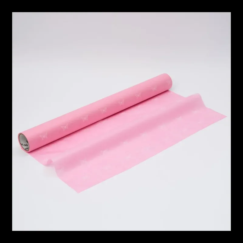 Бумага тишью в рулоне, цвет пастельный розовый, 500мм*10м, 17 г/м2, «Бабочки», цв.печати белый